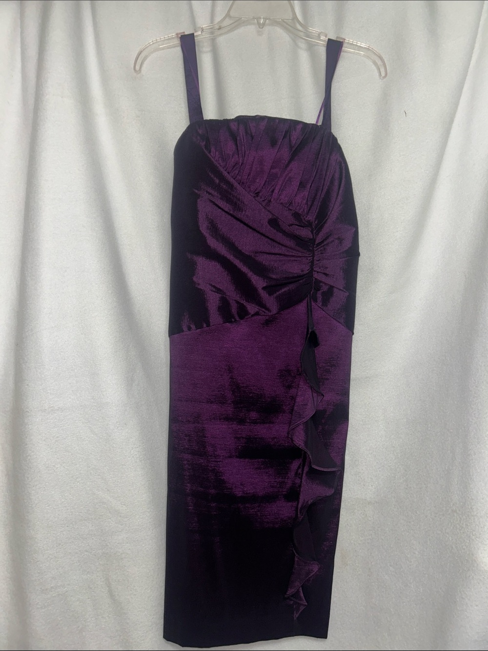 R & M Richards Purple Satin Ruffle Sheath Dress with Bolero - Picture 12 of 13